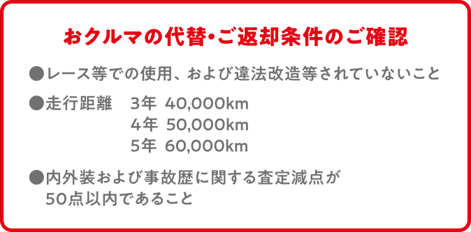 おクルマの代替・ご返却条件のご確認